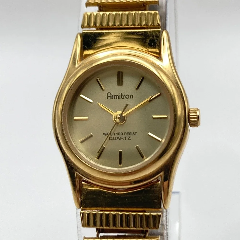 Vintage Armitron Womens Watch 20mm Gold Tone Stretch Band New Battery SMALL 5.75